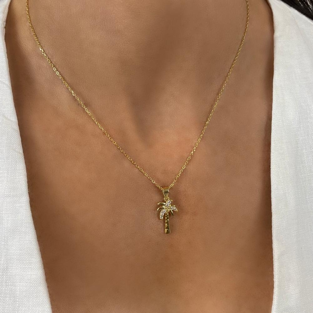 Sterling Silver Dipped in Gold Coconut Tree Pendent Necklace
