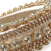 Close up of Gold Velvet Padded Headband Embellished in Rhinestone and Diamante