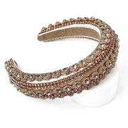 Gold Velvet Padded Headband Embellished in Rhinestone and Diamante