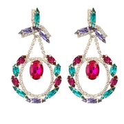  Leaf design stud rhinestone earrings Diamante and rhinestone dangle drop Set in gold alloy in Emreald and Pink