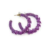 Mauve Rice Bead Flower Hoop Earrings