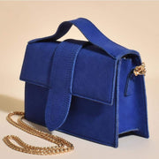 Vegan Leather Suede Fuschia Flap Over Bag in Cobalt Blue