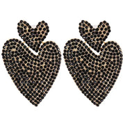 Heart diamante stud Featuring large heart design drop Statement Earrings in Black and gold