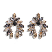 Large Diamante and Rhinestone Amber Half Circle Statement Earrings