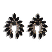 Large Diamante and Rhinestone Amber Half Circle Statement Earrings in Black