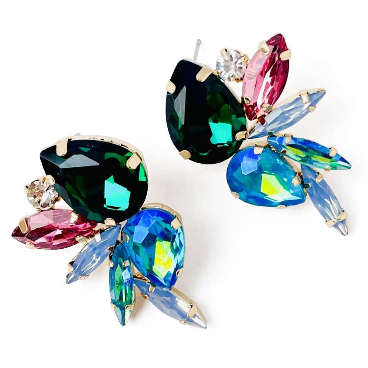 Emerald rhinestone stud Surrounded by colourful AB rhinestones and diamante