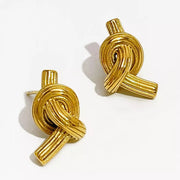 18K Gold Textured Knot Stud Earrings