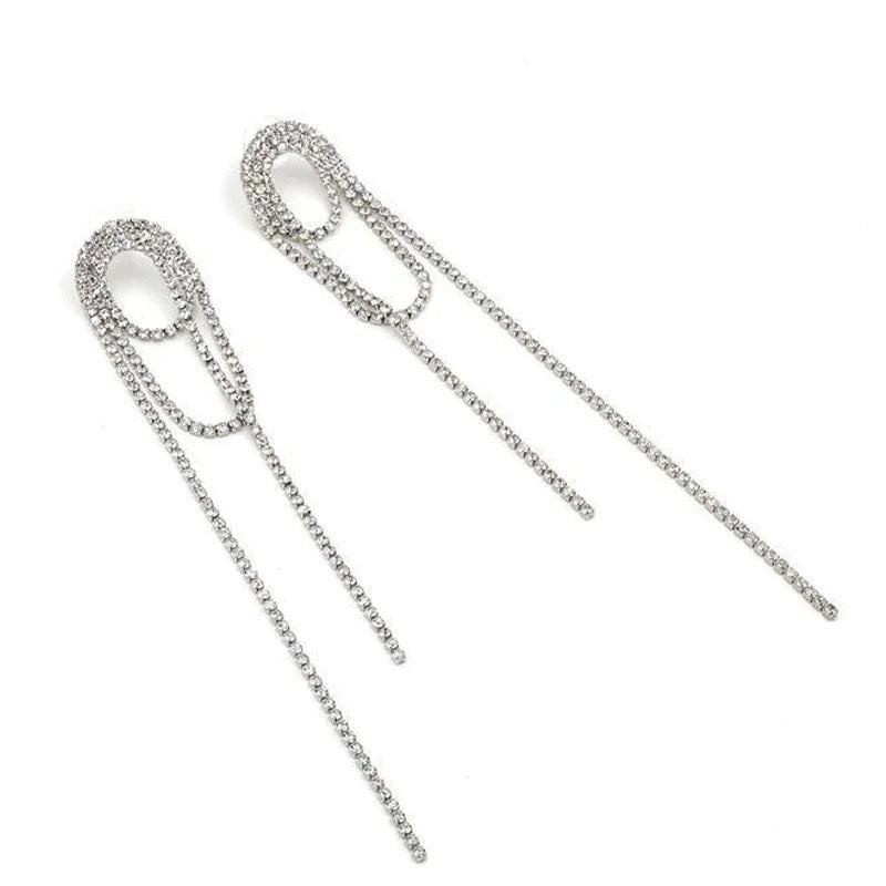 Fine silver diamante dangle earrings Silver and alloy Diamante Light weight Length 8 cm