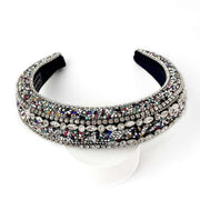 Black Velvet Padded Headband Embellished in colourful Diamante