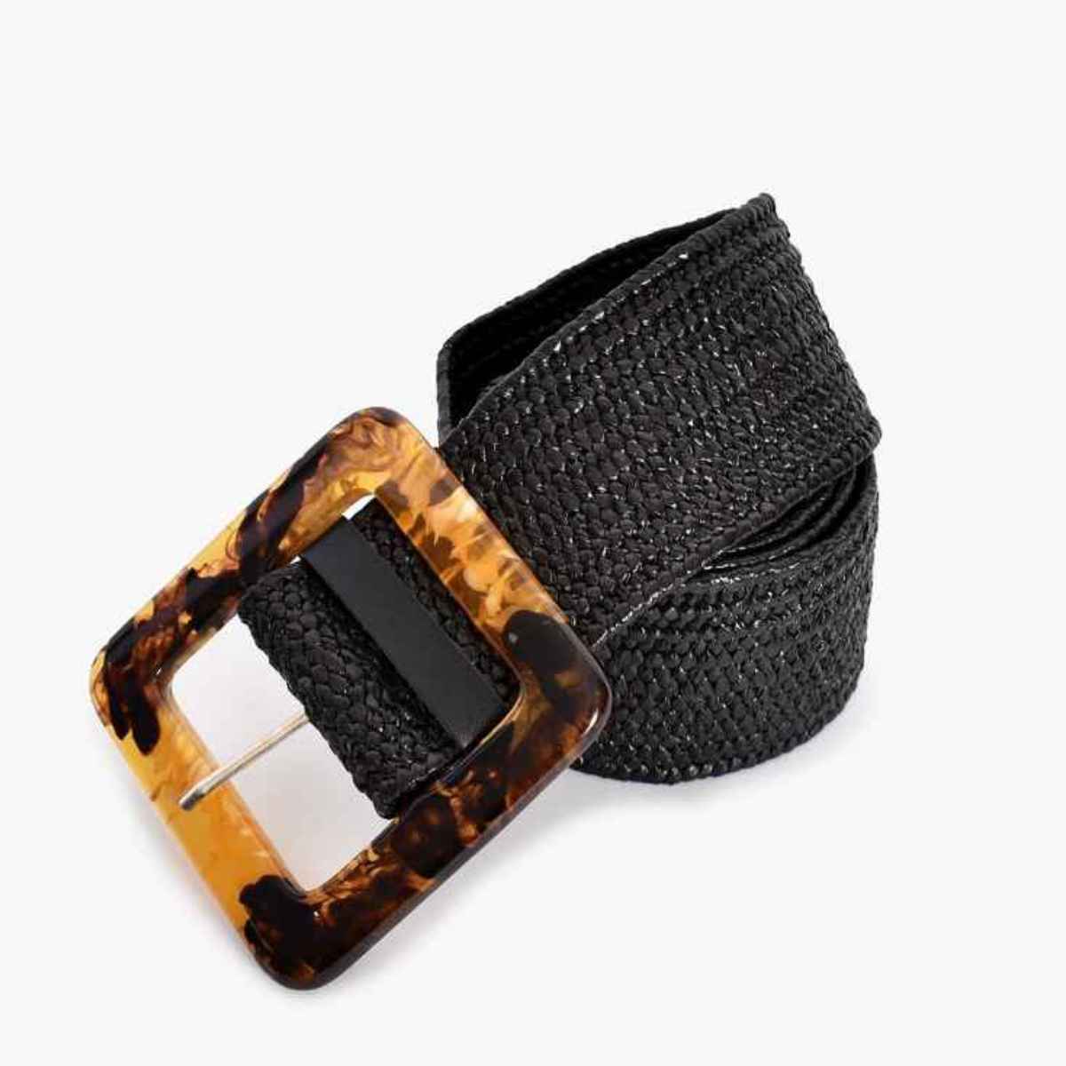 Black Stretch woven belt Tortoise shell resin buckle