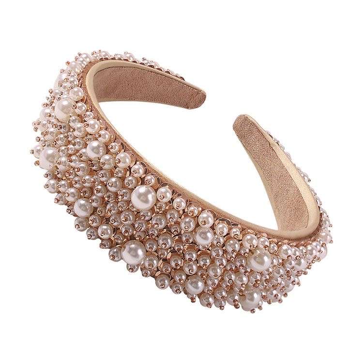 beige headband with rose gold sequin and imitation pearls