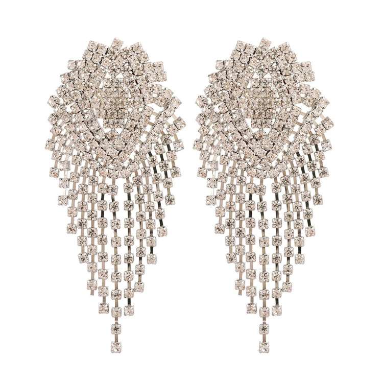 Large diamante Drop Statement Earrings in Silver