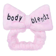 Soft pink Body Blendz signature beauty Bow headband Pink with black signature embroidery