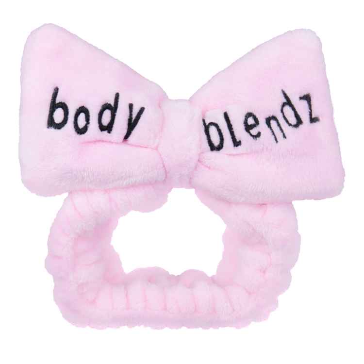 Soft pink Body Blendz signature beauty Bow headband Pink with black signature embroidery